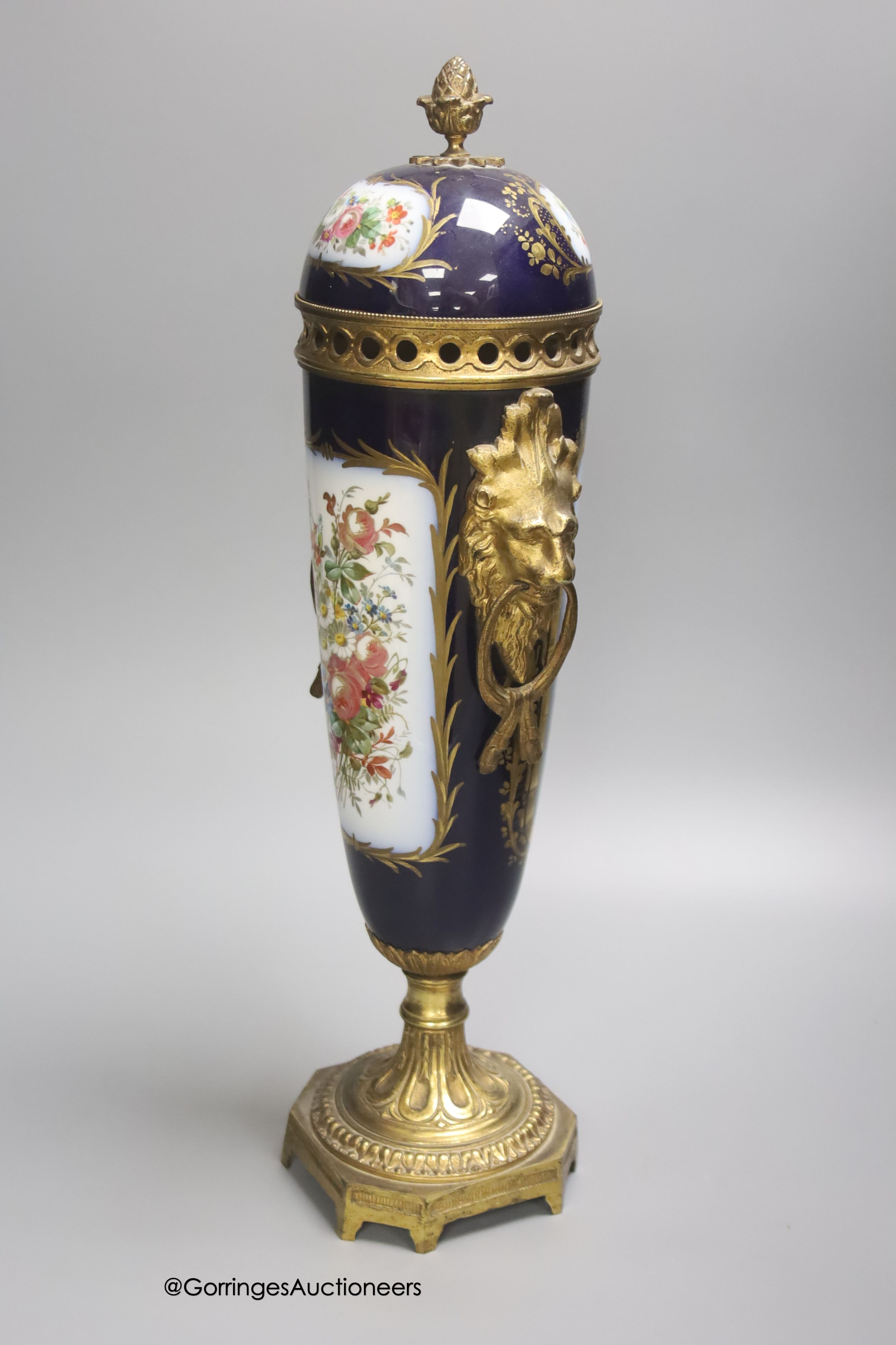 A 19th century Sevres style ormolu mounted porcelain jar and cover, 46cm